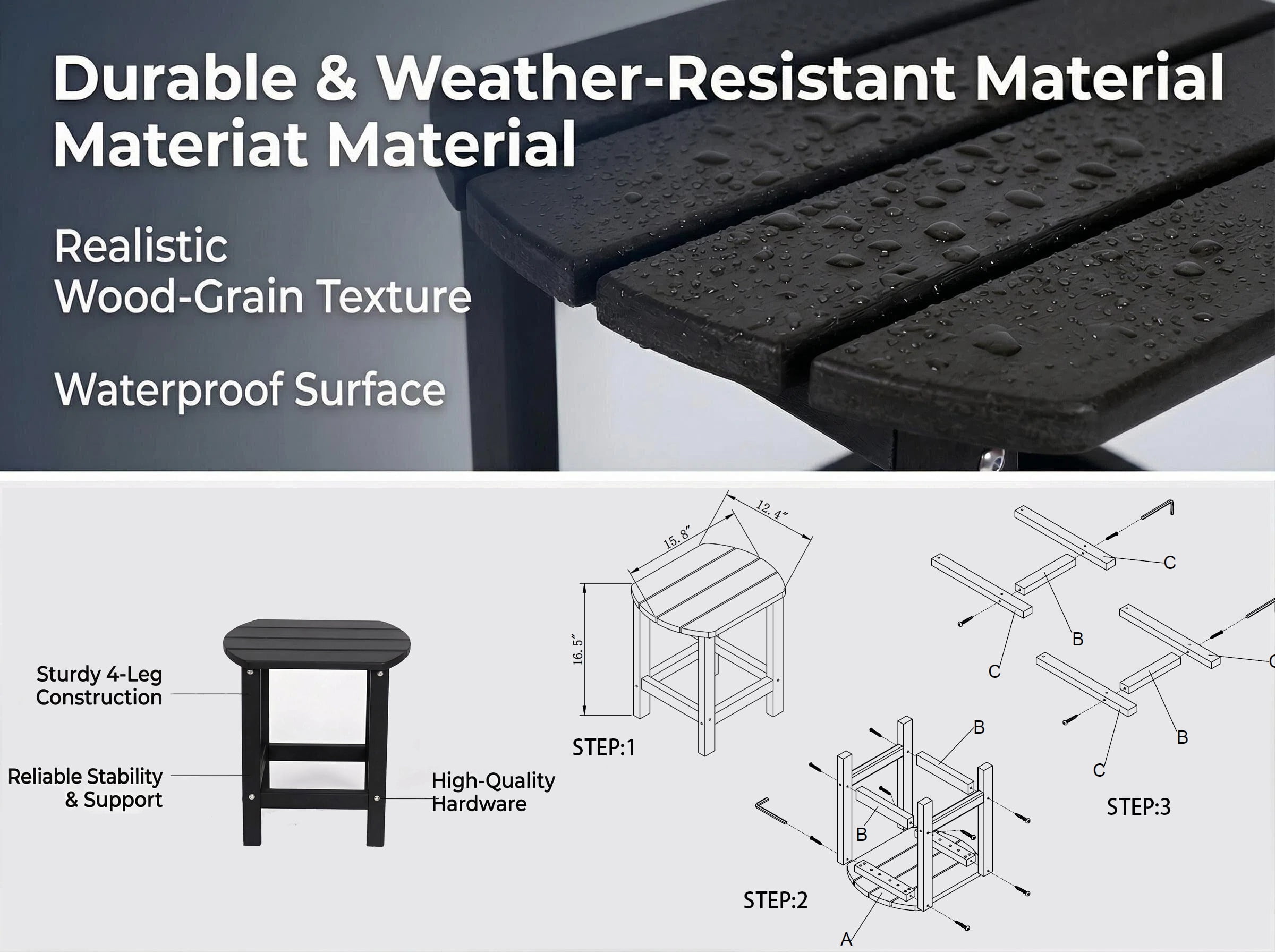 Outdoor Side Table, Patio Side Table, HDPE End Tables for Backyard Pool Porch Garden Lawn