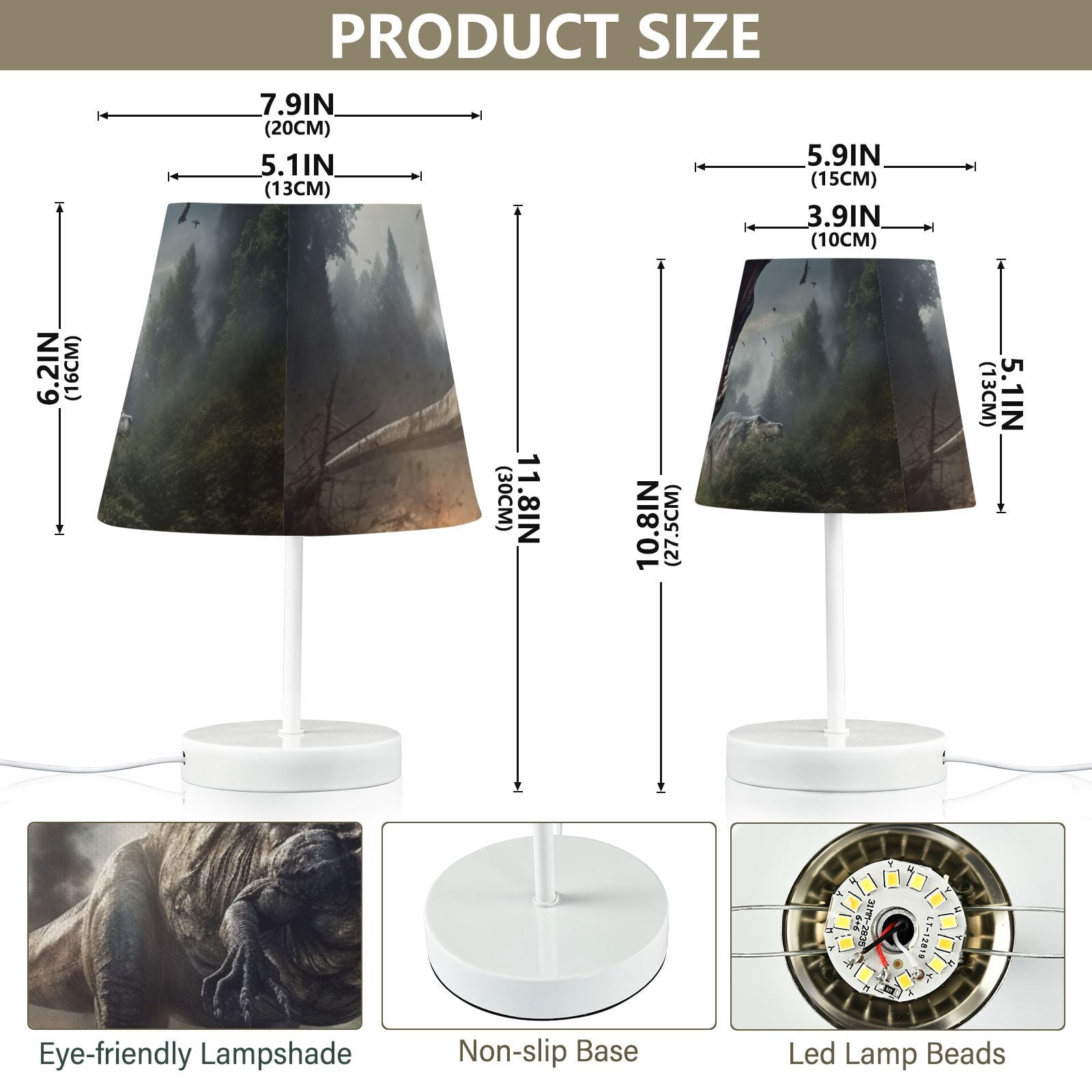 Dinosaur Fire Trees Clouds LED Desk Lamp Table Lamp USB Bedside Nightstand Small Lamp for Bedroom Living Room Kids Room