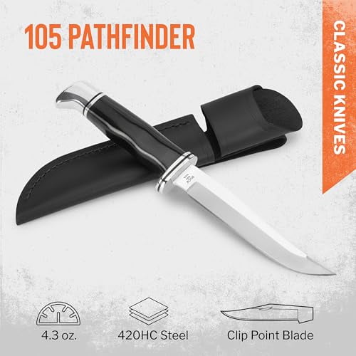 Buck Knives 105 Pathfinder Hunting Knife, 5" Fixed Blade, Phenolic Handle, Black, 4.3 oz