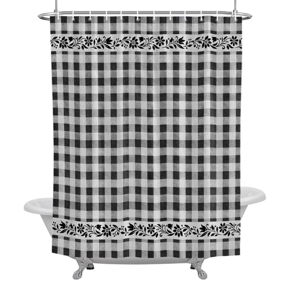 Bathroom Shower Curtain Classic Black White Buffalo Check Waterproof Shower Curtains with Hooks, Farmhouse Plaid Leaves Bath Curtains Bathtub Curtain Home Decor 36x72in