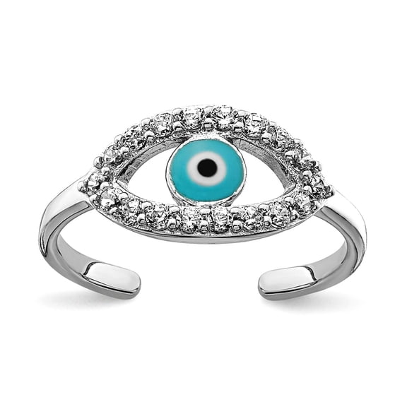 925 Sterling Silver Rhodium Plated Enameled and Cubic Zirconia Eye toe ring 1.17mm Wide toe ring for Women