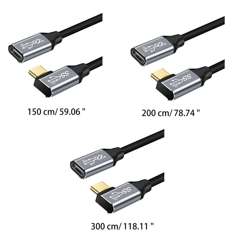 QIANRENON USB C 3.1 90° Angle Embarqué Imperméable Câble Adaptateur 10Gbps USB C Mâle à Femelle Droit Angle Panneau Montage Cable,Pour Auto Tableaux Bord équipement Panneau, 30cm/11.8in (coudé Gauche