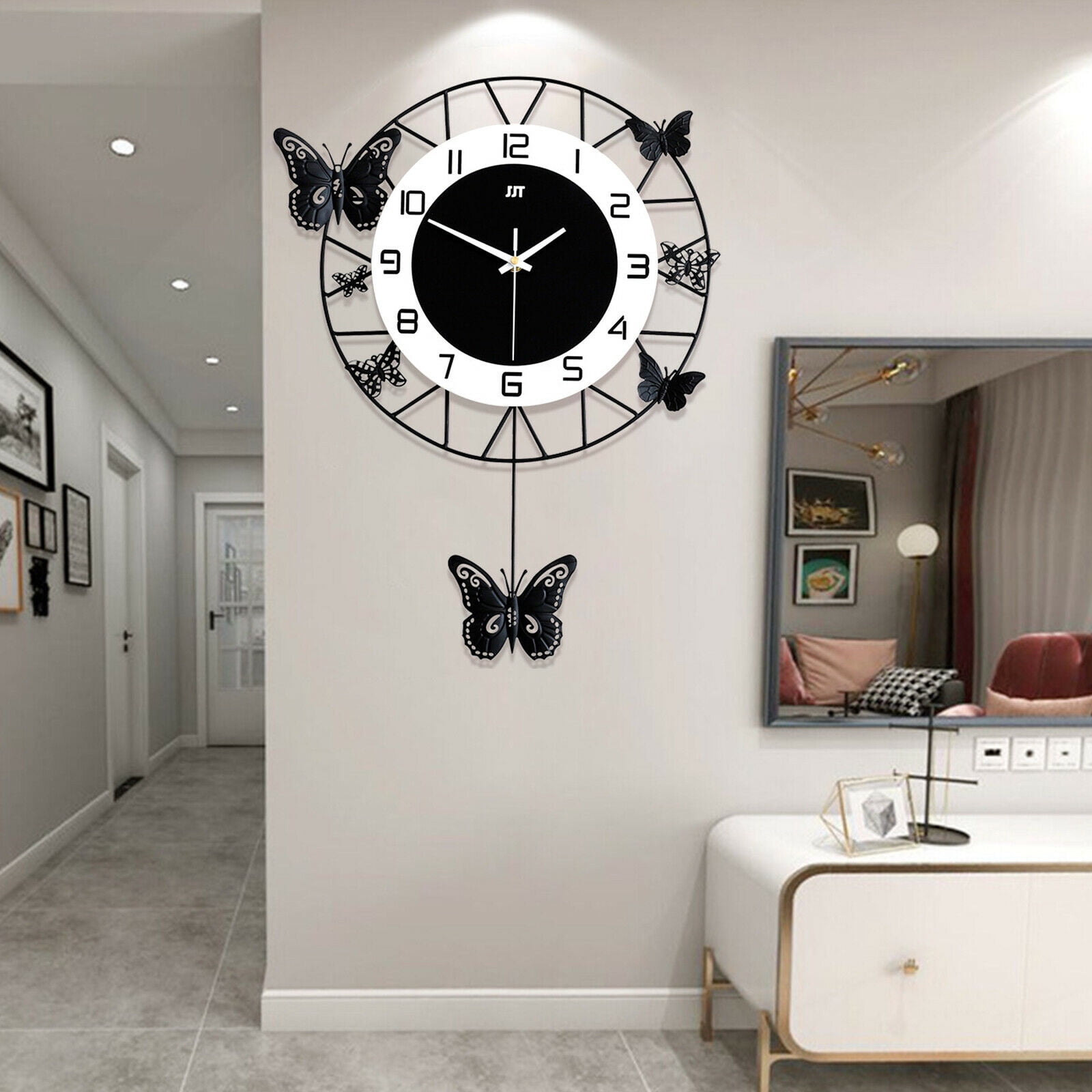 Miumaeov Iron Butterfly Wall Clock Silent Round Craft Home Decor 20"