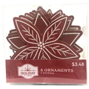 Holiday Time, MDF Red Flower Christmas Shatterproof Ornaments , 6 Count