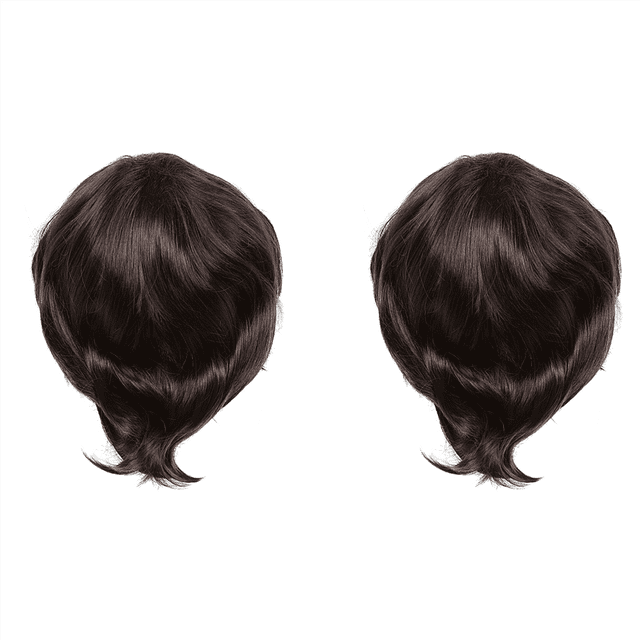 2X Peluca de los Hombres de Peluca Corta Recta Recta de Seda de Alta Temperatura Pelucas Llenas / Hombres ArtíSticos Pelucas Negras Marrones para Hombres