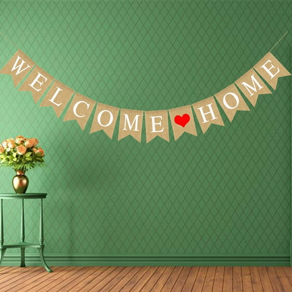 Clispeed Welcome Home Hanging Gar Multi Color Linen Banner for Family Party Decoration