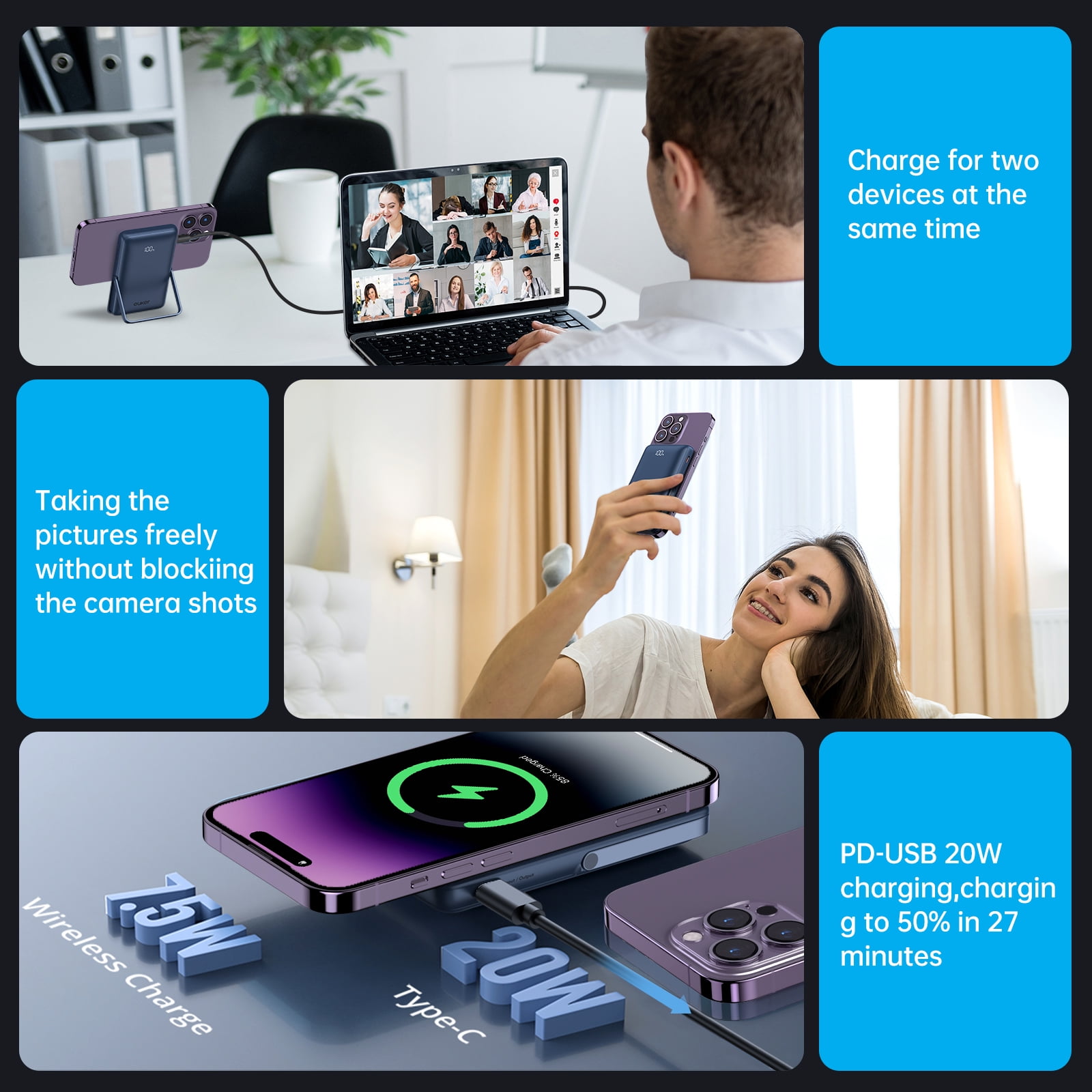 Euker Magnetic Wireless Portable Charger Power Bank 10,000mAh with Phone Stand for iPhone