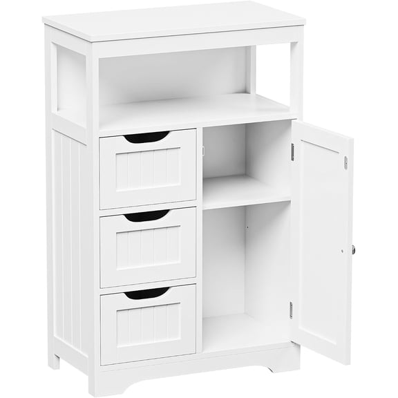 TerraOutfit Wooden Bathroom Storage Cabinet with 3 Drawers and 1 Door, Free-Standing Toewels Cupboard for Entryway Living Room Home Furniture, White