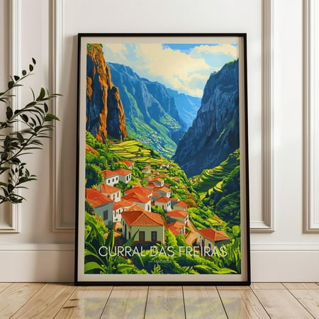 Curral Das Freiras Travel Poster, Portugal Wall Art Print, Câmara Illustration Artwork, Atlantic Home & Office Decor, Madeira Gift Idea Wall Art, Modern Wall Decor, 16x24 UNFRAMED