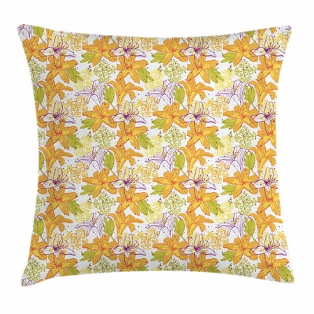 Beauty Violet 20 - Floral Throw Pillow Cushion Cover, Giant Lily Flowering Petals Exotic Blooms Hawaiian Bouquet Beauty, Decorative Square Accent Pillow Case, 20 X 20 Inches, Violet Marigold Apple Green, by Ambesonne