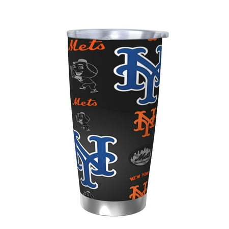 

New_York_Mets 20OZ Stainless Steel Silver Rim Car Mug Insulated Travel Mug with Lid and Straw Unisex Baseball Gift Stainless Steel Water Cup