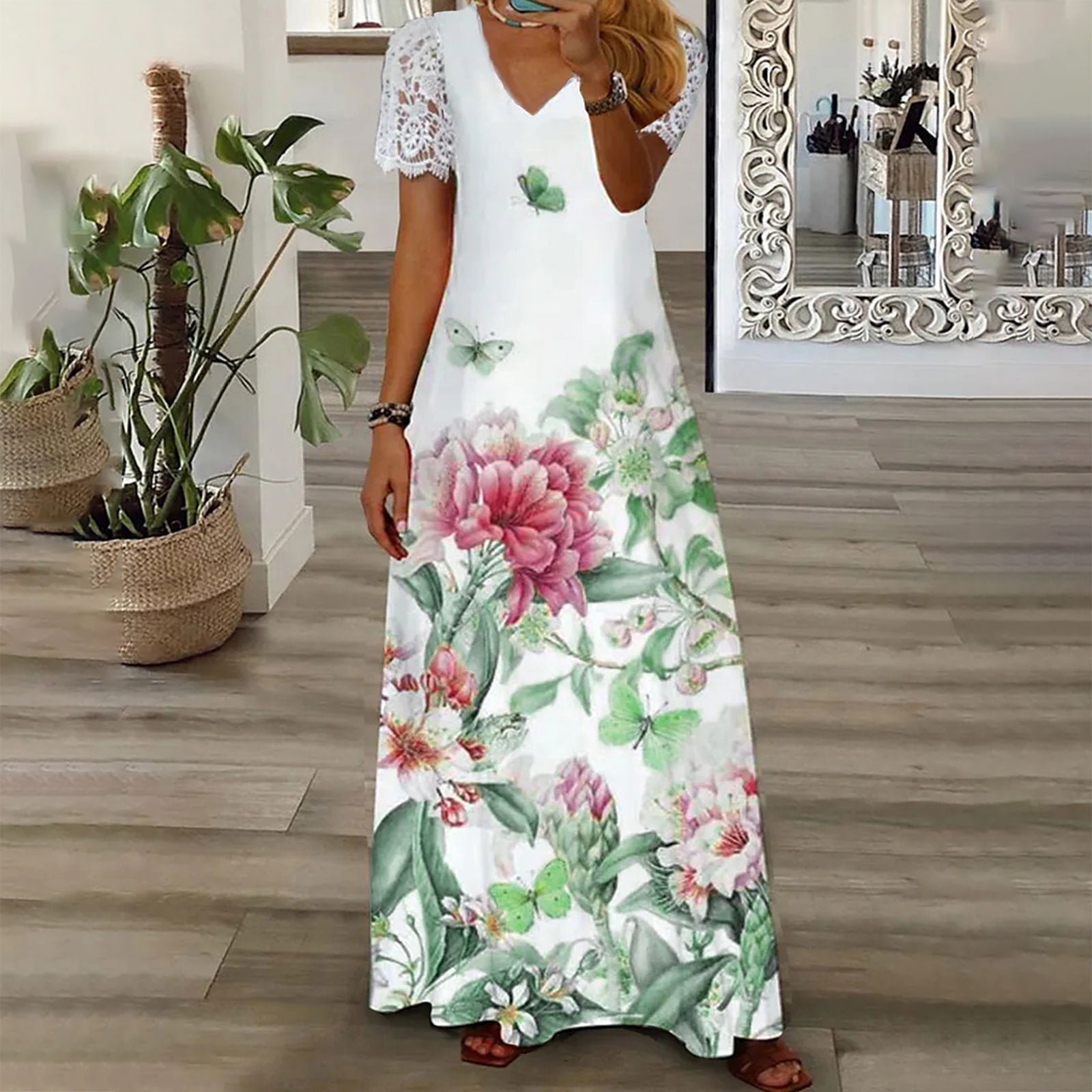 Lace Cheap Dresses Canada Summer Dress For Women 2024 Fashion Plus Size  Casual V-Neck Printing