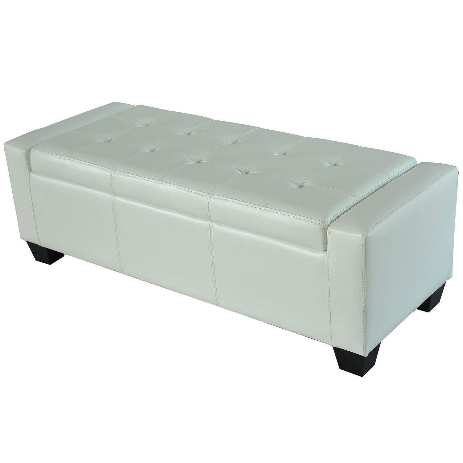 HomCom 51" Faux Leather Unique Tufted Storage Bench Ottoman - Cream White