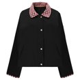 thumbnail image 4 of Nokdvo Womens Short Jackets Fall Winter Plaid Collar Zipper Casual Overcoat Lapel Snap Button Single Breasted Outerwear with Pockets,Black M, 4 of 7