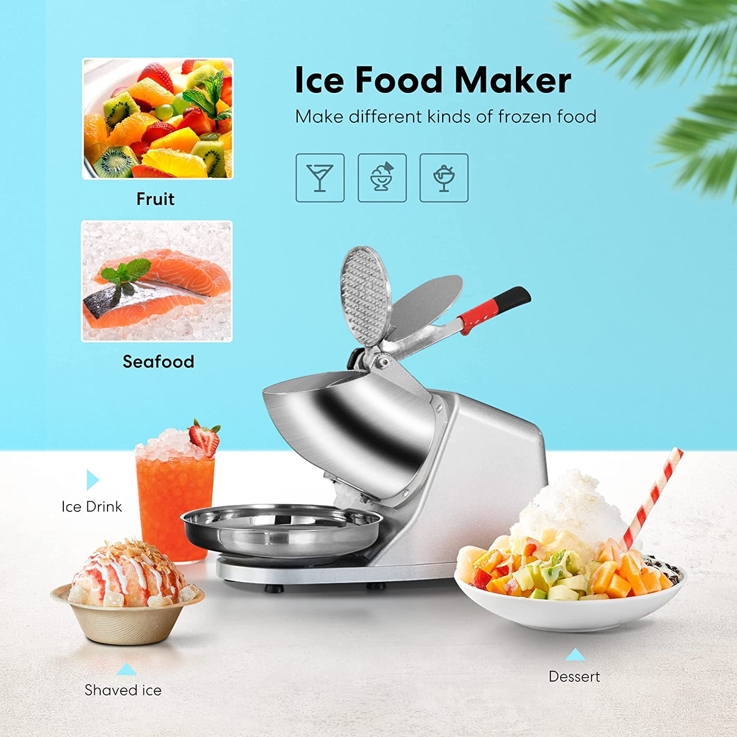 Silver Dual Blades Ice Shaver Machine Snow Maker|Shaved Ice|Electric Crusher|Shaving Equipment 380W 143lb/hr for Home and Commerical Use 