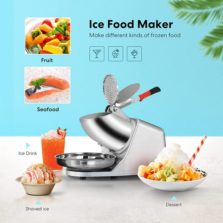 VEVOR Ice Crushers Machine 220lbs per Hour Electric Snow Cone Maker with 4 Blades Stainless Steel Shaved Ice Machine with Cover and Bowl 300W Ice