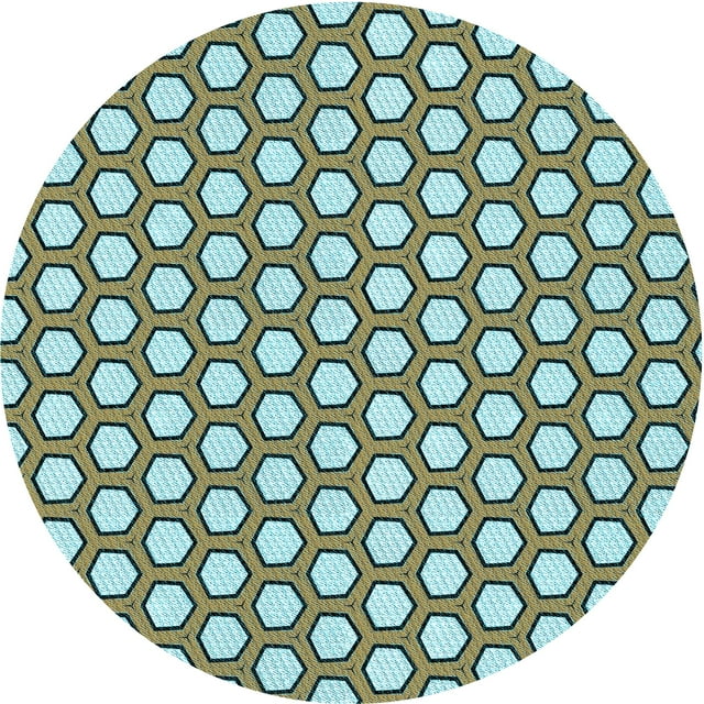 Ahgly Company Machine Washable Indoor Round Transitional Blue Lagoon Blue Area Rugs, 7' Round