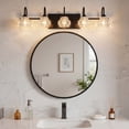 thumbnail image 3 of 29" Retro 5-Light Bathroom Vanity Light – Black Bathroom Light Fixture with Crystal Glass Shades, Wall Mounted Vanity Lights for Bathroom, Powder Room, Mirror, Hallway (Bulbs Not Included), 3 of 12