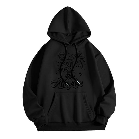 Xudanell Black Hoodie Women Beach Coconut Trees Print Oversized Jacket Hoodie Cycling Sweatshirt Black L