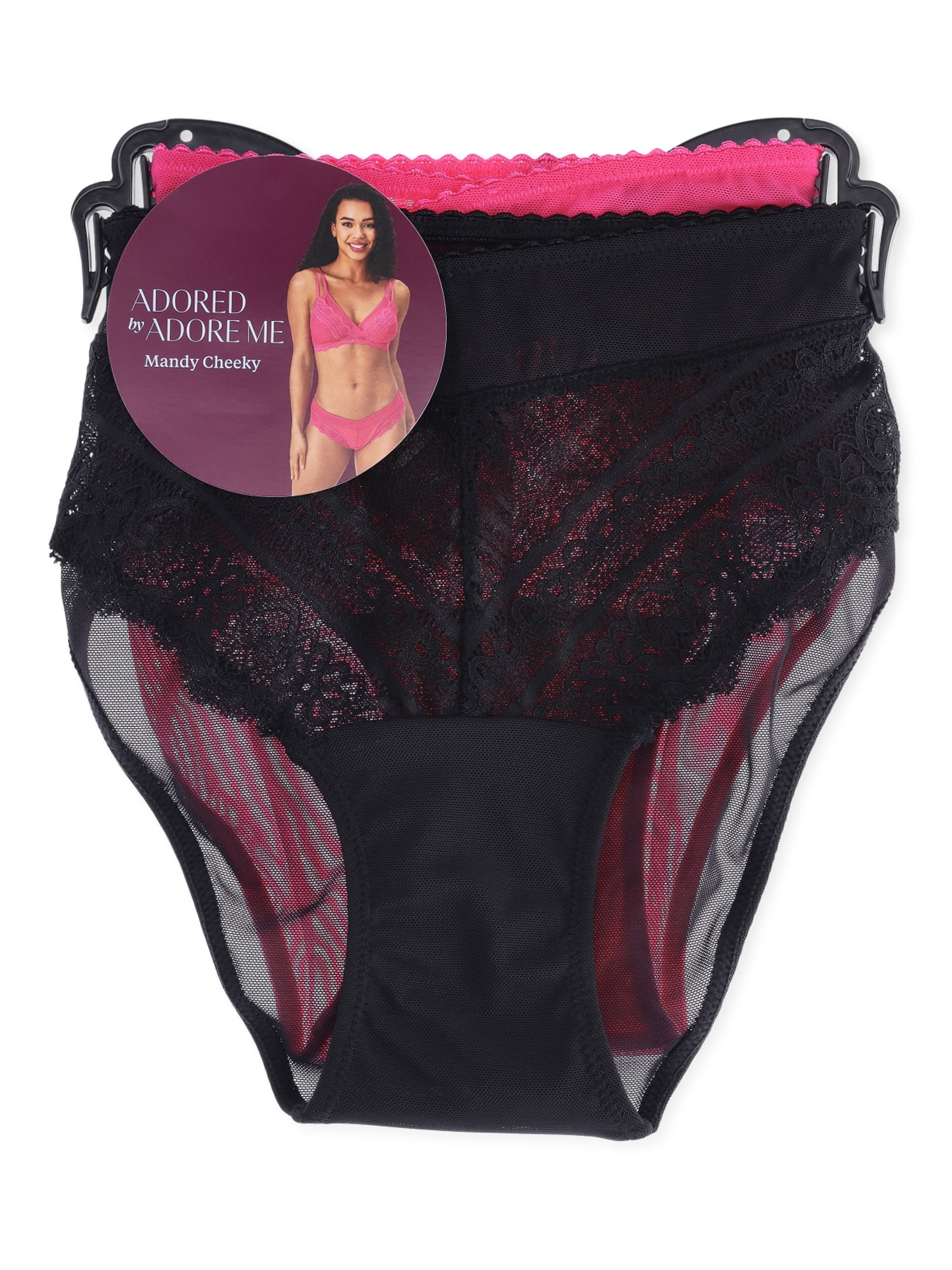 Adored by Adore Me Women’s Mandy Cross-Front Mesh and Lace Cheeky Underwear, 2-Pack, Sizes up to XXXL