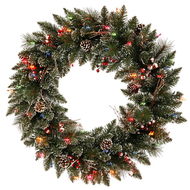 Snow Tip &amp; Berry Dural-Lit Wreath with Multi-Colored Lights, 30 in