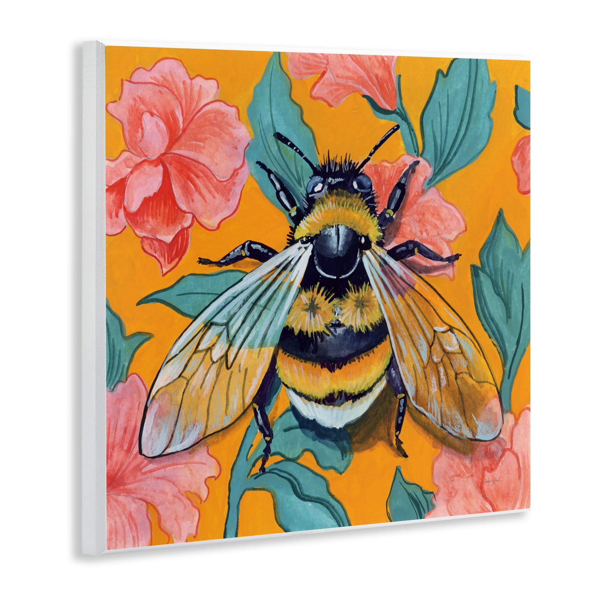 Stupell Industries Bumble Bee & Flower Pattern Wall Plaque Art, design by Kate Jarvik Birch