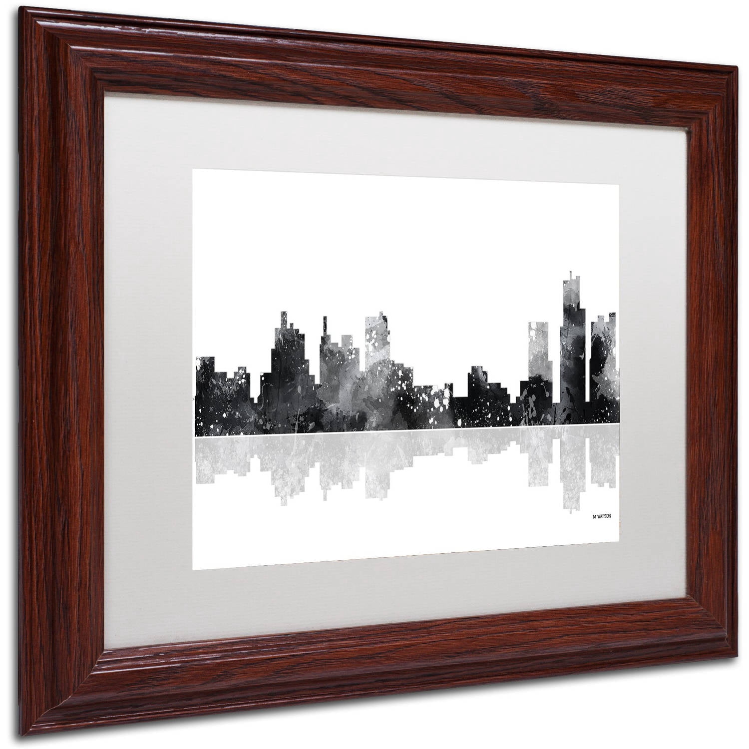 Trademark Fine Art "Detroit Michigan Skyline BG-1" Canvas Art by Marlene Watson, White Matte, Wood Frame