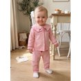 thumbnail image 3 of RUINIXCW Toddler Baby Girls Striped Pajamas Set Kids Little Girls Spring Fall Winter PJS Sleepwear Cherry Peter Pan Collar Long Sleeve Tops Pants Set, 3 of 10