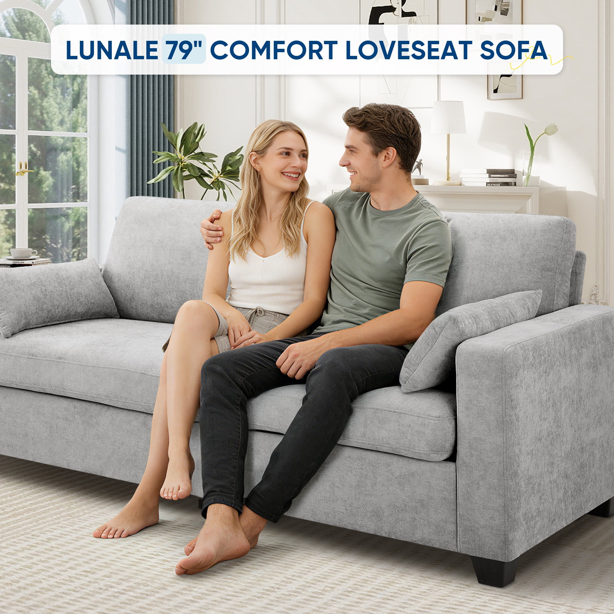 Lunale 79" Chenille Loveseat Sofa, Modern Cloud Couch for Living Room, Apartment, Light Gray