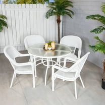 5-Piece White Resin Wicker Outdoor Dining Set