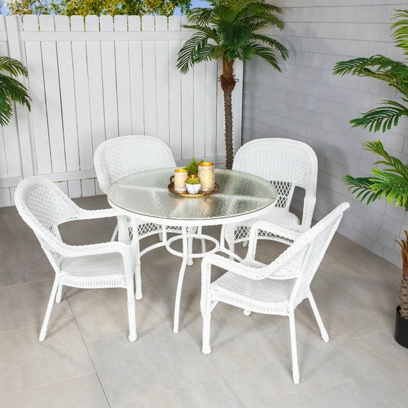5-Piece White Resin Wicker Outdoor Dining Set