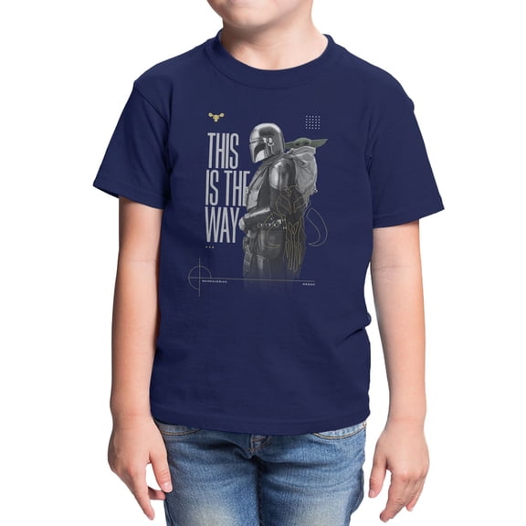 Star Wars The Mandalorian And Grogu Pose Is The Way Side Youth T Shirt (Navy, XS-XL)