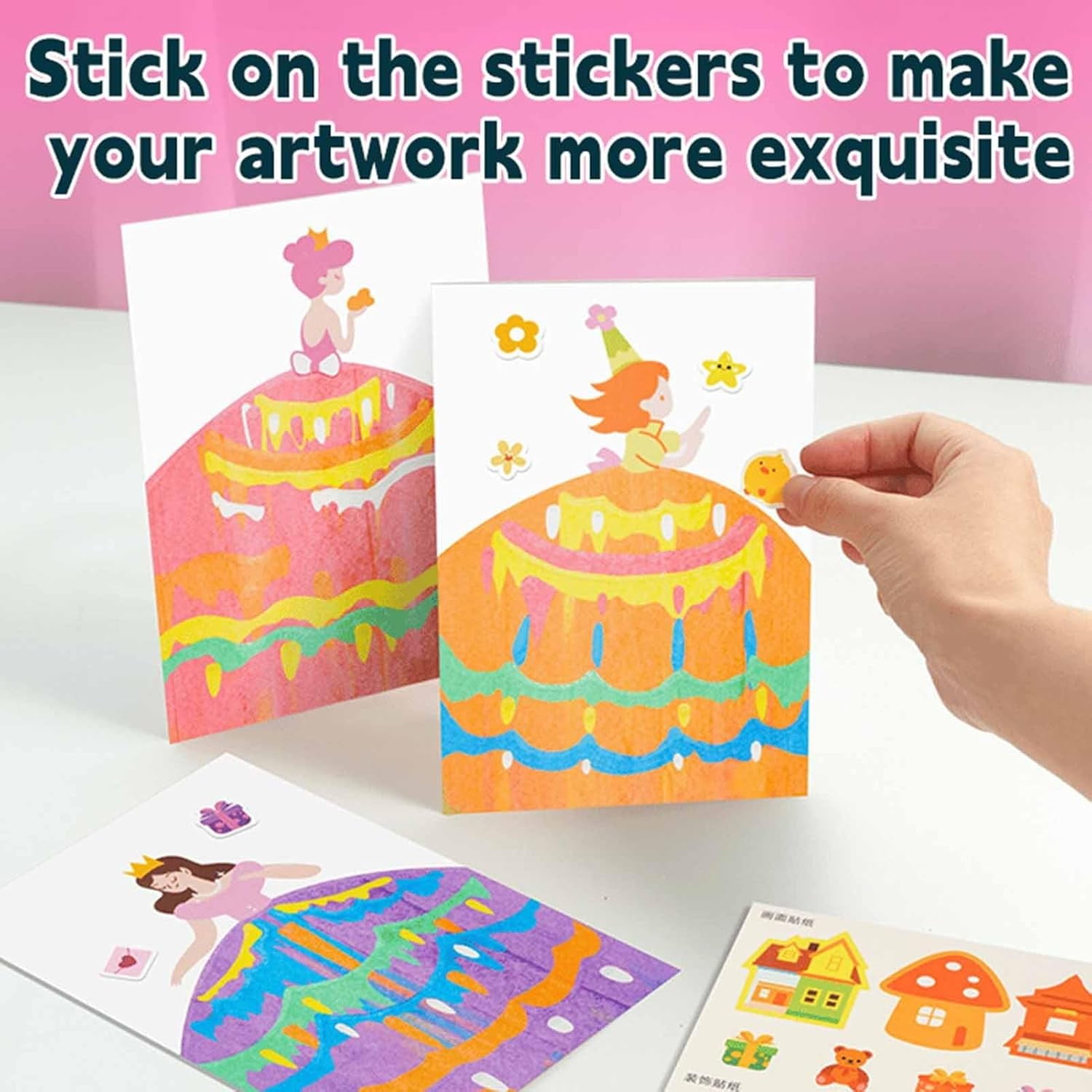 Convergei 20PCS DIY Rainbow Scratch Art, Magic Dot Paint Paper Set Notebook, Squeegee Painting Kits, Handmade Graffiti Color Scratch Craft Sets, with Paints, Squeegees, Stickers(2sets)