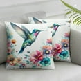 thumbnail image 2 of Wuche Lovely Hummingbird Throw Pillow Covers - Colorful Bird with Flowers Cushion Case Spring Oil Painting Pillowcases Set of 2 Decorative for Couch Sofa Bed 18x18 Inch Short plush pillowcase, 2 of 6