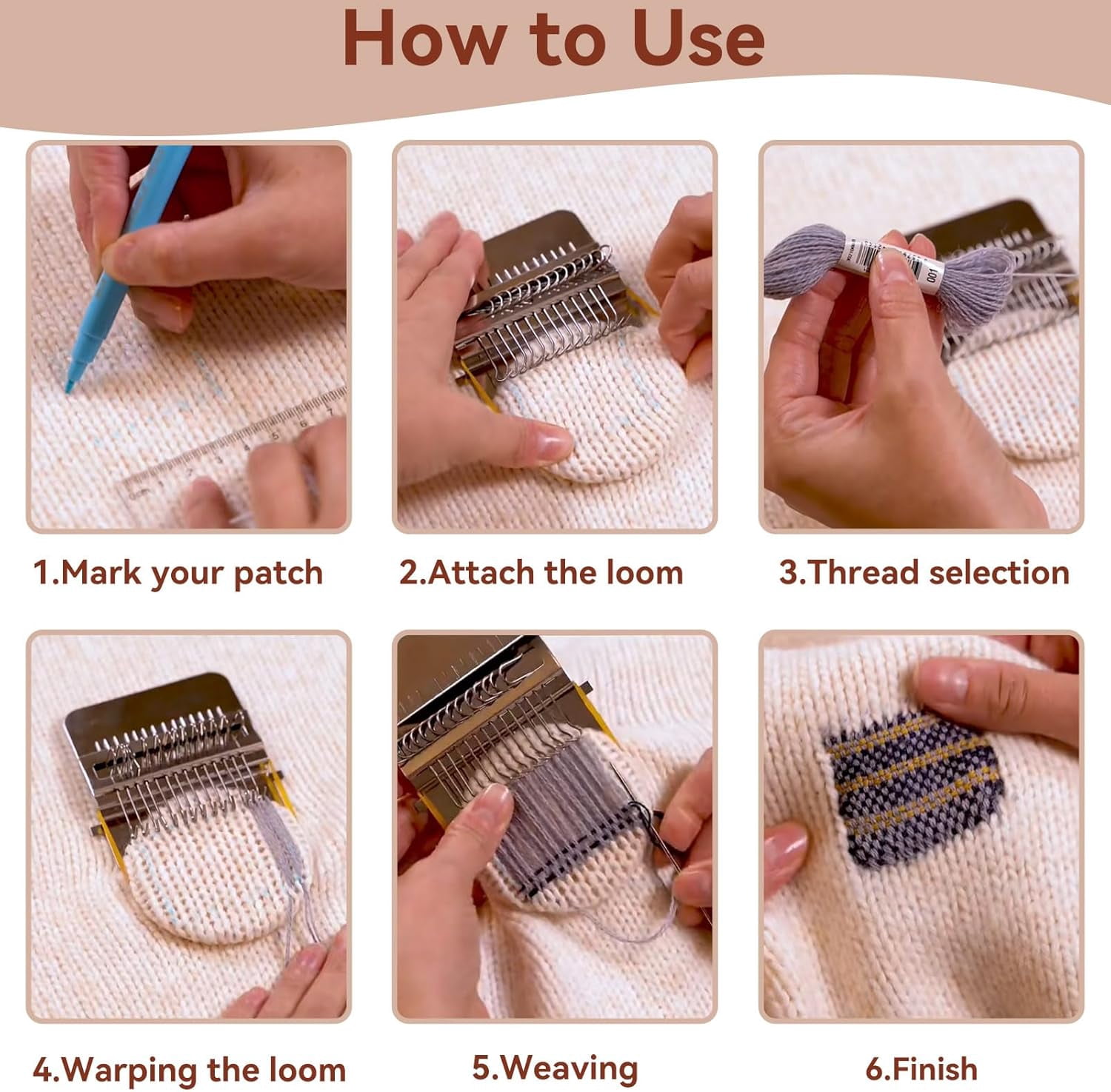 CATPAN Small Weaving Loom, 28 Pins Darning Loom Mini Loom Machine Wooden Weaving Loom Kit Arts Darning Tool for Mending Jeans Socks Clothes