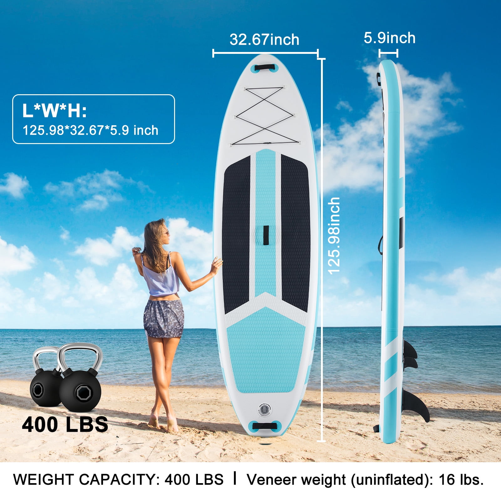 GIANNA Inflatable Stand Up Paddle Board, 10.5ft Paddle Boards with Non-Slip Deck and Premium SUP Accessories, 400 Lbs, Blue