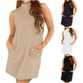 thumbnail image 2 of gakvbuo summer tank dresses for women 2024 vacation Women's Versatile Round Neck Pullover Sleeveless Dress Slim Short Skirt, 2 of 6