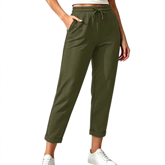 ClodeEU Women Drawstring Elastic Waist Cropped Jogger Pants,Lightweight Ankle Length Casual Trousers ,Women's Plus L