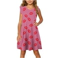 thumbnail image 1 of Yanlir Robe d'Été Sans Manches pour Filles 4-14 Ans, Robe Soleil à Col Rond à Volants pour un Port Confortable et Stylé (Rose#1, 5 Ans), 1 of 8