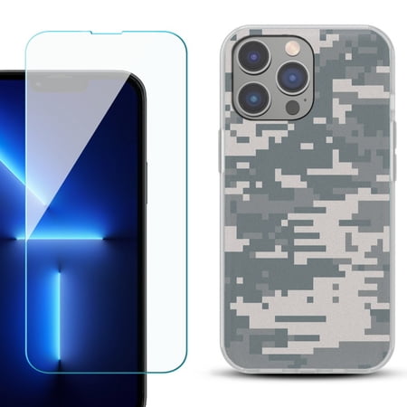 Slim-Fit Gel TPU Phone Case for iPhone 14 Pro Max with Tempered Glass Screen Protector by OneToughShield ® - Digital Camo