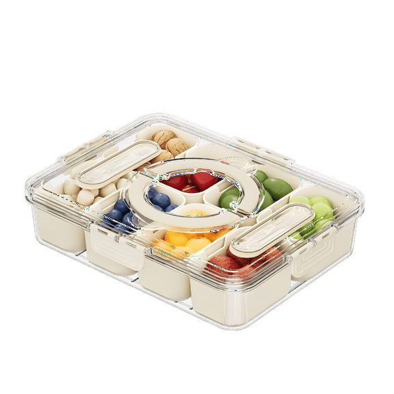 Lopxenu Divided Serving Tray, Snackle Box Charcuterie Container with Lid and Handle, Portable Snack Platters Organizer for Fruits, Snacks, Nuts, for Party, Entertaining, Picnic (8 grids)
