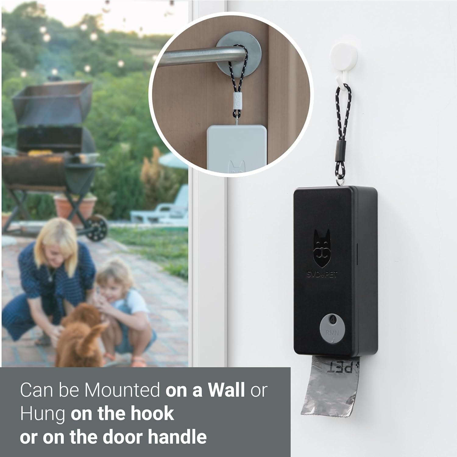 Dog Poop Bag Dispenser, Outdoor or Indoor Pet Waste Bag Dispenser Station, Wall Mount or Hanging with Strap. Easy to Refill Magnetic Cover (Black, Dispenser only)