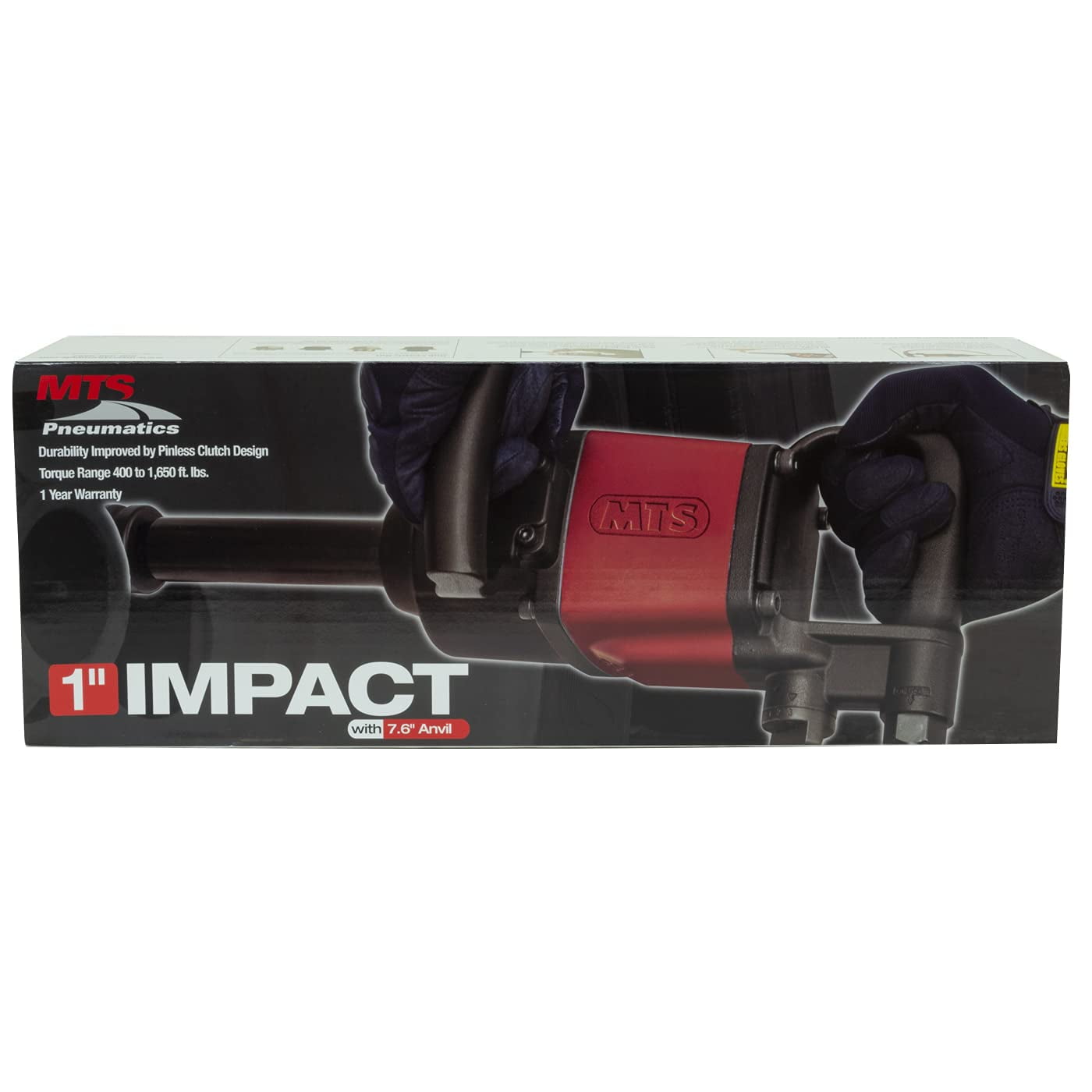 MTS 53370 1-Inch Drive Heavy Duty Pneumatic Air Powered Impact Wrench, Pinless Clutch, with Max Torque of 2,200 ft-lbs, Working Torque Range 400-1,650 ft-lbs, 10 cfm, Weight 26.2 lbs.