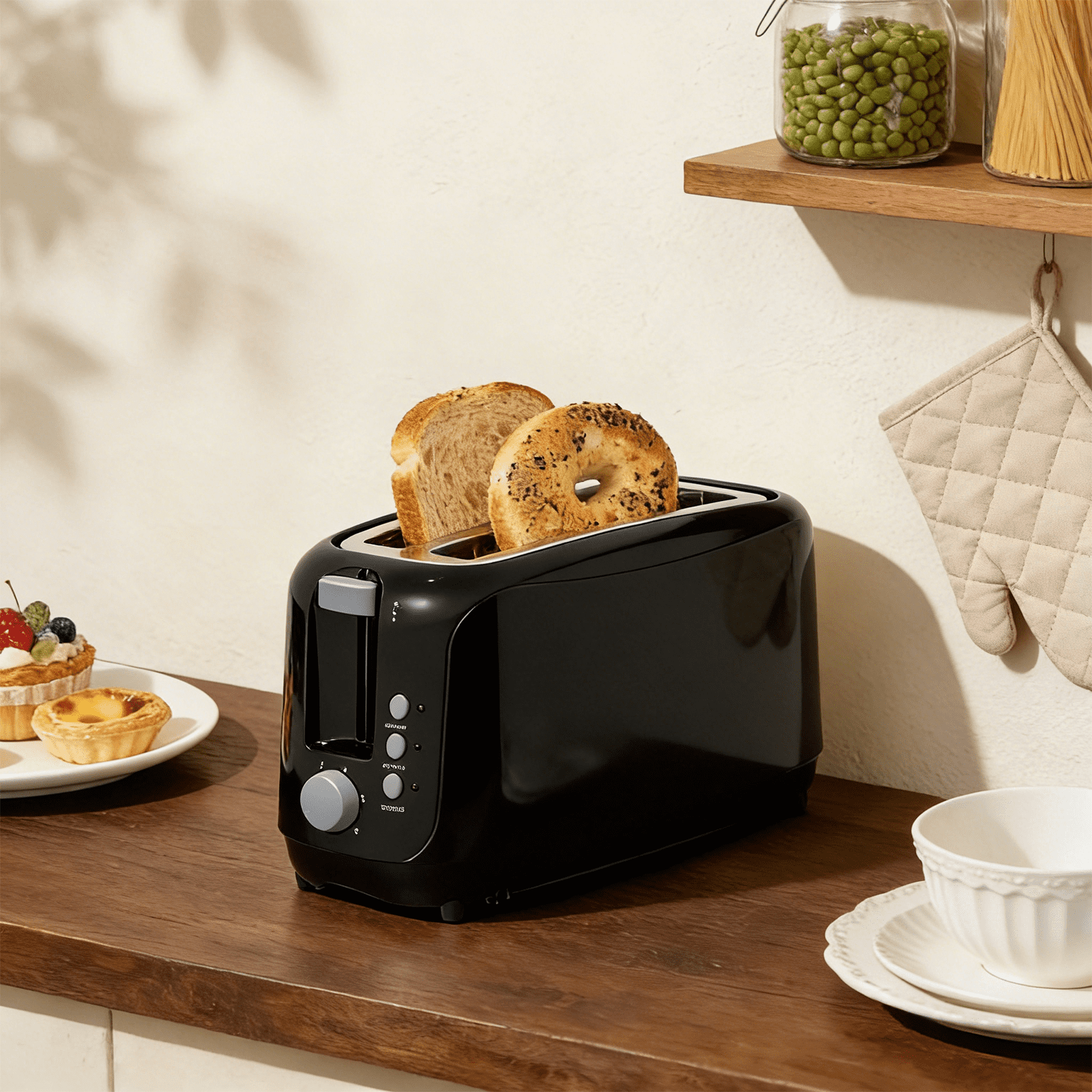 4 Slice Extra Long Slot Toaster with 6 Browning Levels & Defrost/Reheat Functions,Black