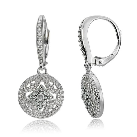 - Silver Diamond Accent Filigree Dangle Earrings