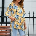 thumbnail image 6 of ENMAIN Womens V Neck Tunic Tops 3/4 Sleeve Plus Size Casual Shirts Swing Flare Blouses Yellow Leaf, 6 of 8