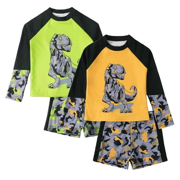 KYAIGUO Kids Boys Two Piece Rash Guard Swimsuits Long Sleeve Sunsuit Bathing Suit Swimwear Sets 7-11 Years Old