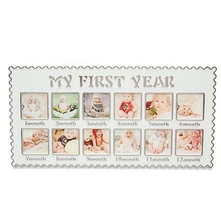 Baby First Year 12 Month Baby Picture Photo Frame – Capture Birth to First Birthday – Mother's Day Gift Unisex Keepsake Photo Collage Holds Infant Photographs