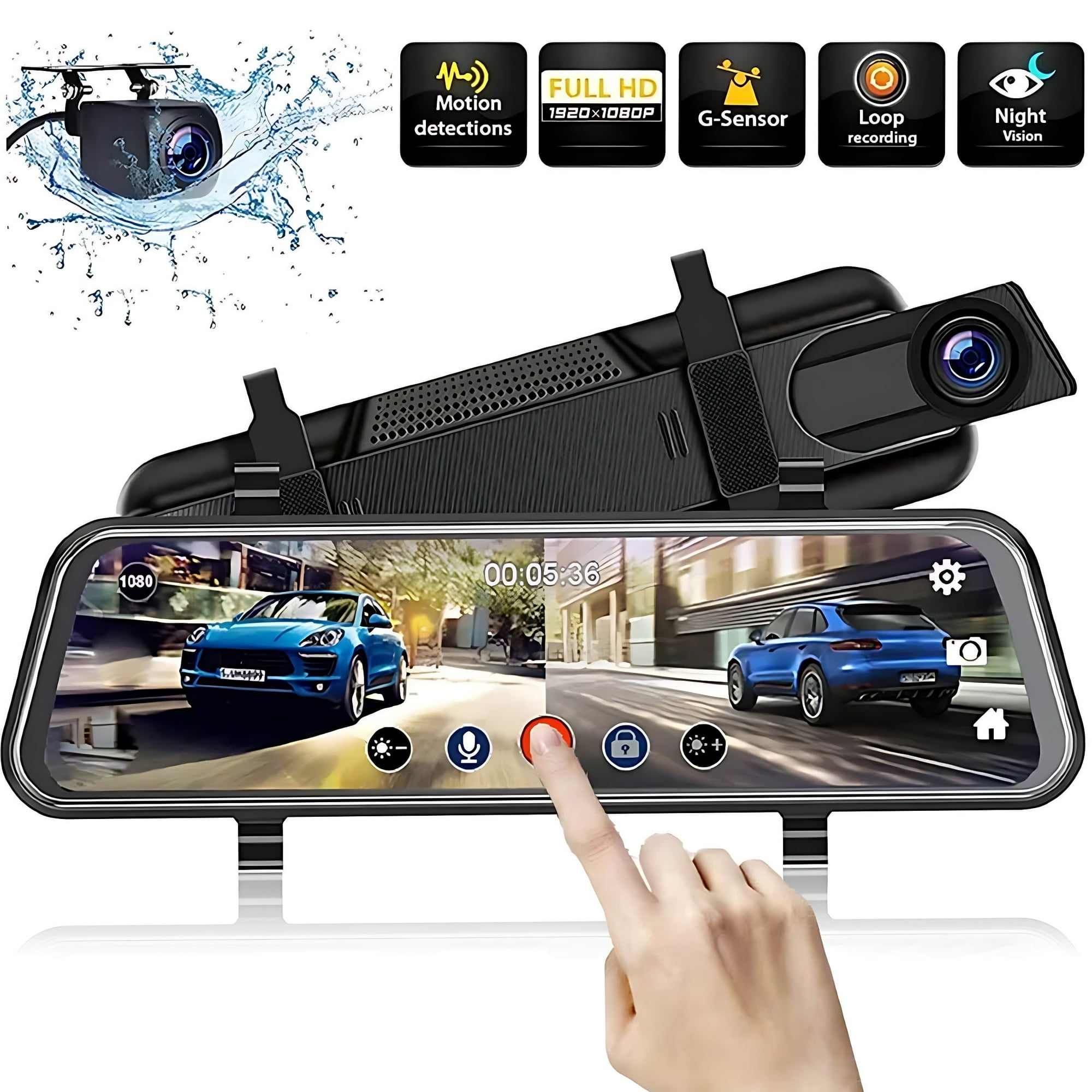 IFCOW 10" 1080P Mirror Dash Cam,Full Touch Screen Backup Camera Front and Rear View Parking Monitor with Super Night Vision, Motion Detection, G-Sensor