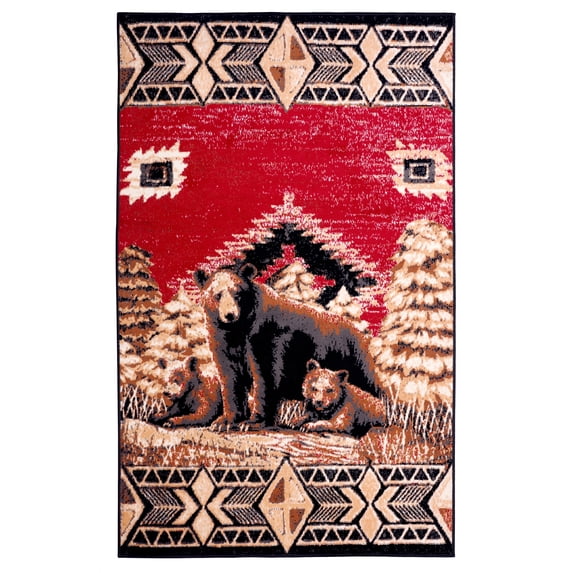 Furnish My Place Wildlife Lodge Rug – 5ft. x 8ft., Multicolor Cabin Rug with Bear Print, Geometric Design, Jute Backing. Countryside Interior Decoration